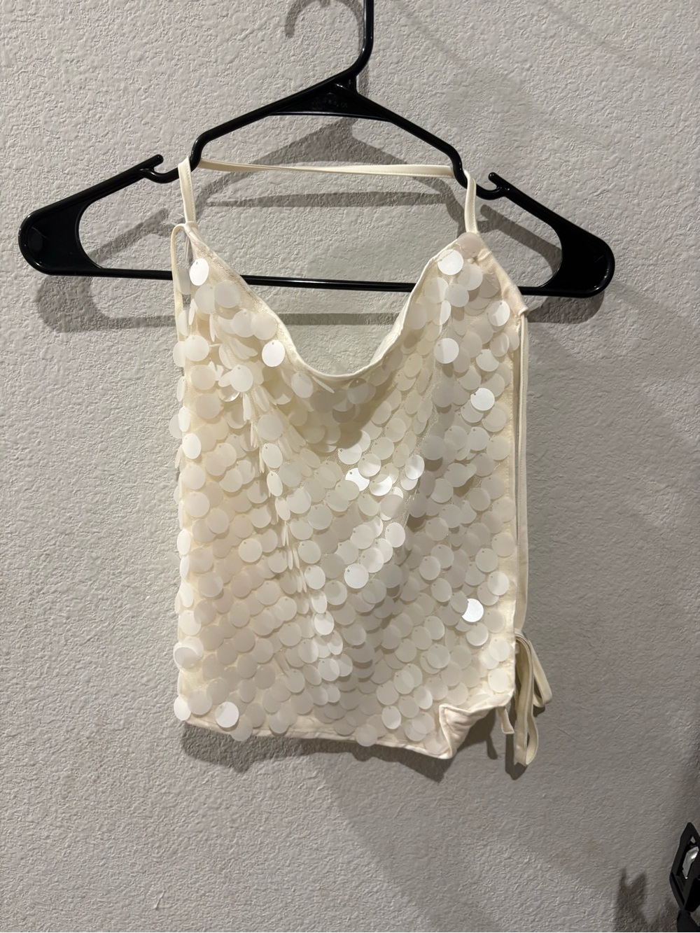 Sequin Cowl Neck Camisole Tank Top - Cream
